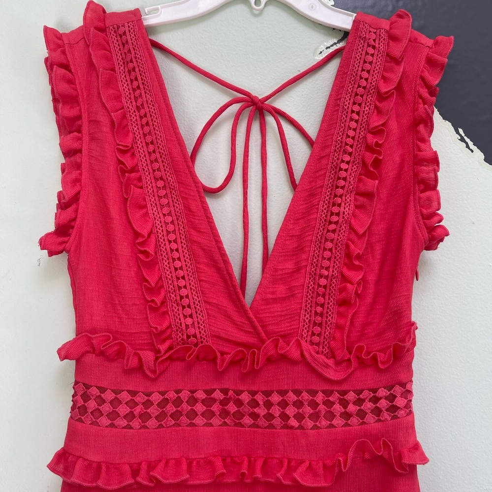 The Clothing Company Coral Pink Ruffle Mini Dress
